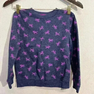 Cat & Jack Unicorn Print Crew Neck Sweatshirt Girl Small Blue Fleece Long Sleeve
